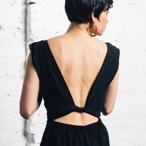 Stunning rare Ozma La Piedra Midi Dress Black M Silk Linen Blend Wrap